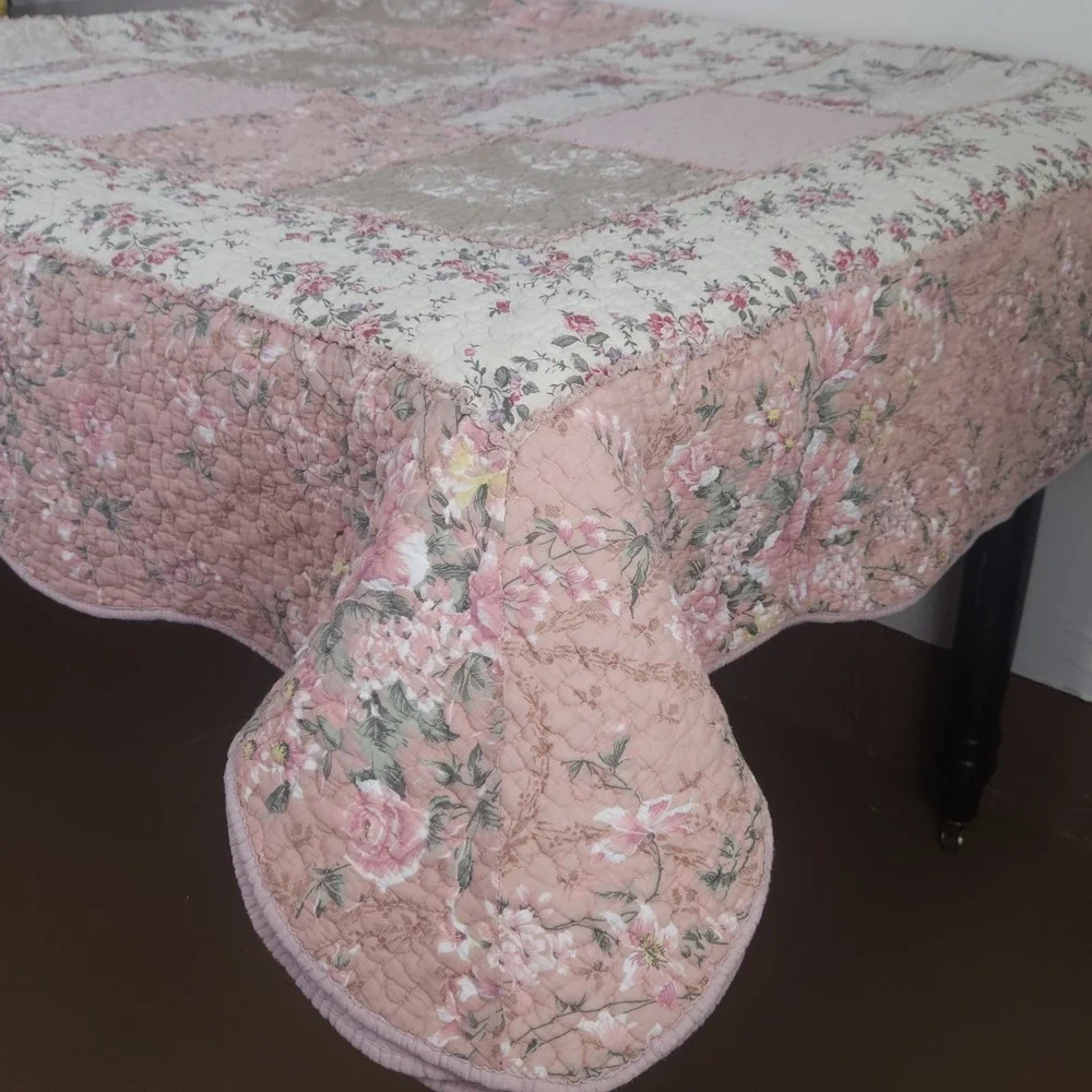 Patchwork Rag Quilt XL Queen Pink Floral Cotton Reversible Shabby Cottage 91x99